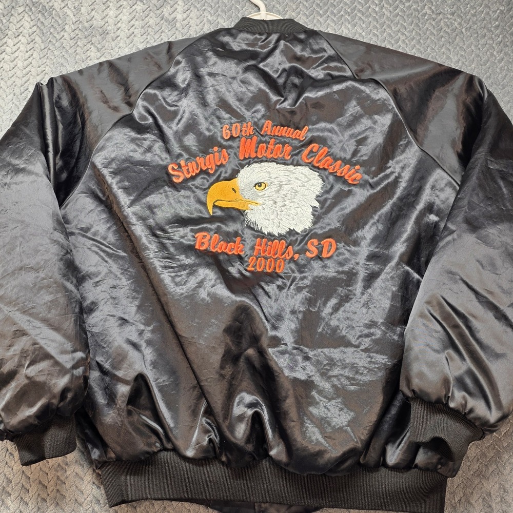 Vintage 2000 Sturgis 60th Annual Satin Jacket Mens Large Black Westark USA Made